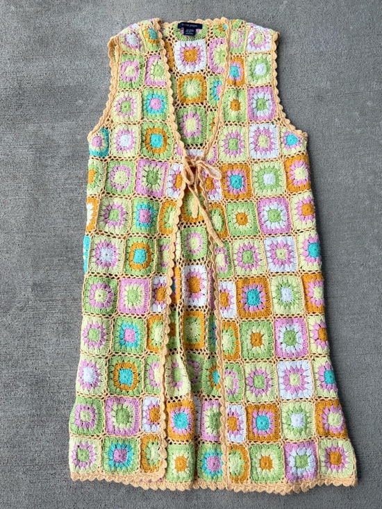 Boston Proper Sweaters - Vintage 90s Boston Proper knit crochet granny square tunic layering piece shawl